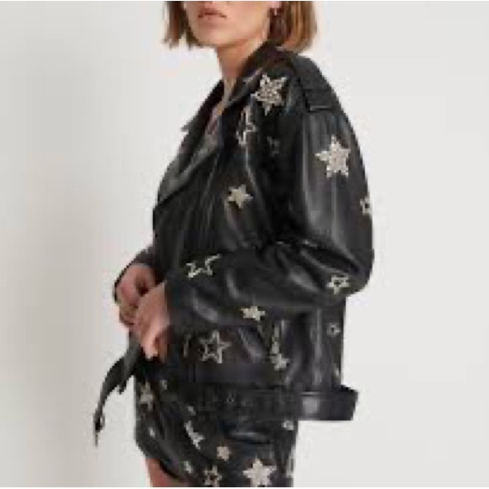 NWT Free People One Teaspoon Black Leather Hand-Embellished Moto Jacket … - Picture 5 of 6